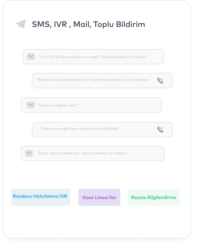 Otomatik randevu ve bilgilendirme mesajlarını gösteren Bulutklinik hasta bildirim sistemi